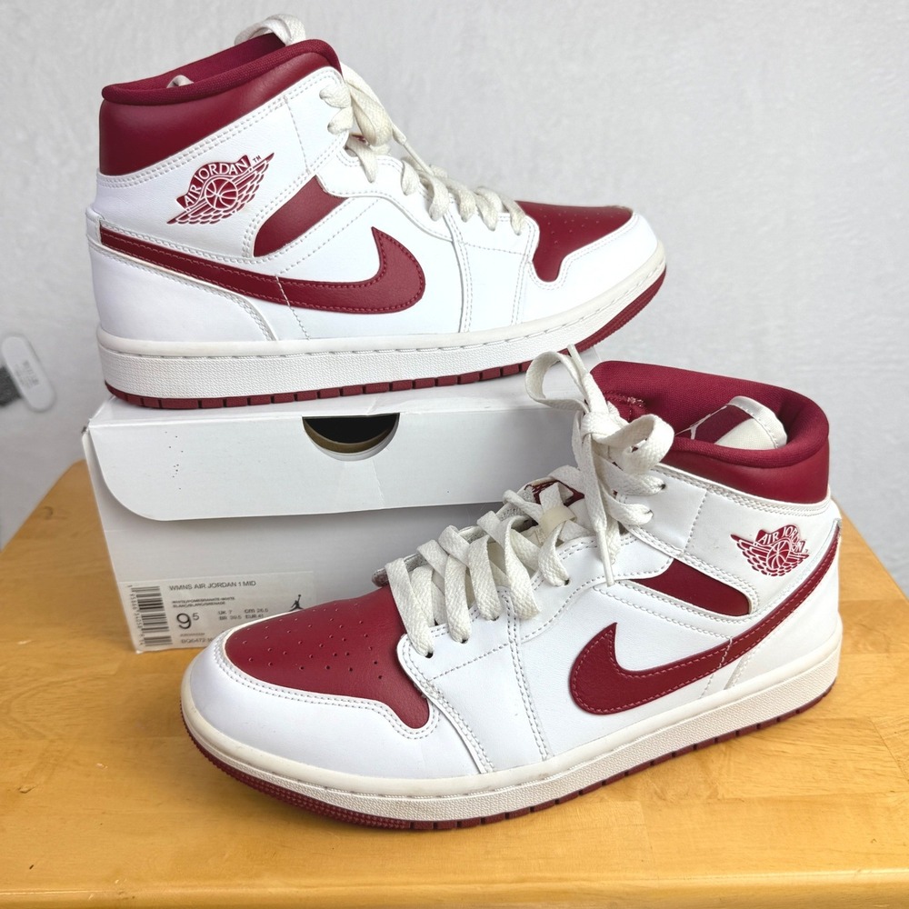 Nike Air Jordan 1 Mid Pomegranate White Womens Sneakers Size 9.5